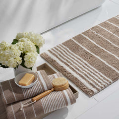 Plush Spa Stripe 4-Piece Bath & Hand Towel Set - Light Mocha