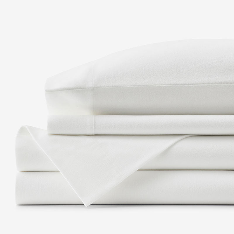 Classic Ultra-Cozy Cotton Velvet Flannel Bed Sheet Set - White, King