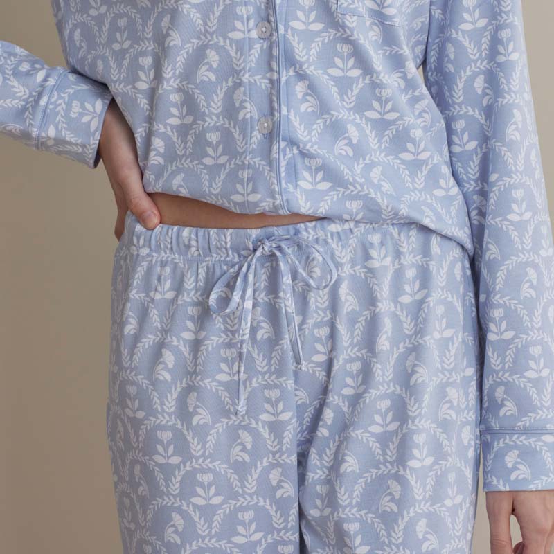 Printed Peruvian Cotton Women's Button-Down Pajama Set - Bergen Blue, M