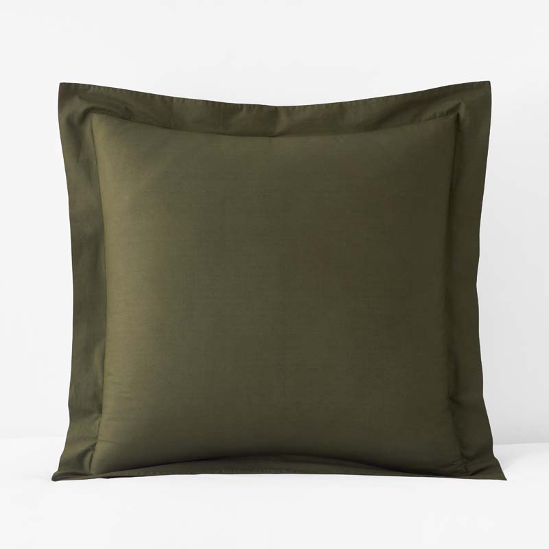 Solid Garment Washed Cotton Percale Sham - Olive, Euro