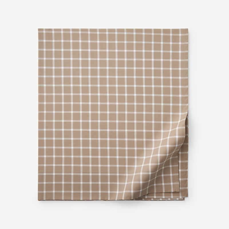 Classic Stripes and Plaids Cool Yarn-Dyed Cotton Percale Flat Bed Sheet - Windowpane Taupe, Queen