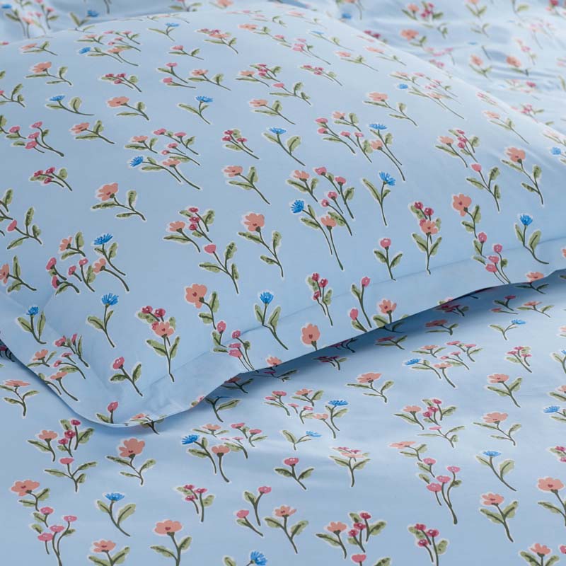 Blossoms and Stripes Classic Cool Cotton Percale Flat Bed Sheet - Garden Poppies, Queen