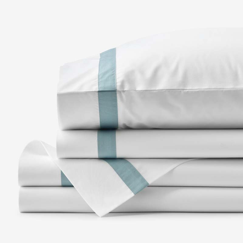 Contrast Border Premium Cool Supima® Cotton Percale Bed Sheet Set - Slate Blue, King