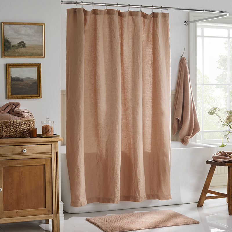 Premium Breathable Washed Linen Solid Shower Curtain - Light Clay