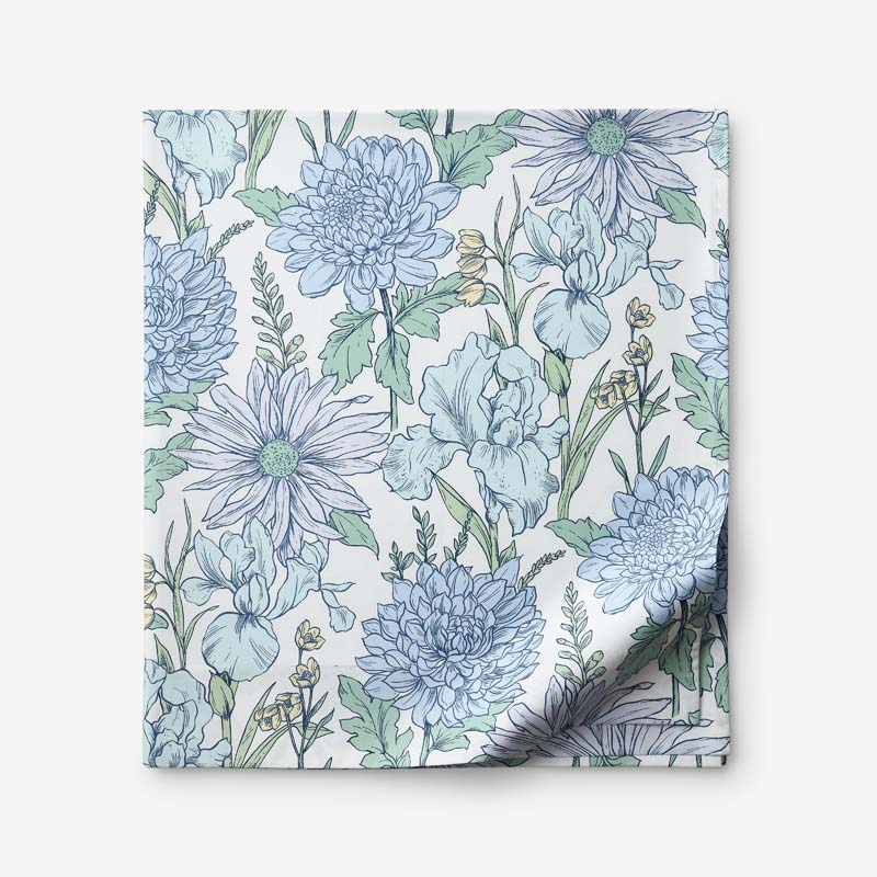 Garden Bliss Classic Smooth Sateen Flat Bed Sheet - Blue Multi, King/Cal. King