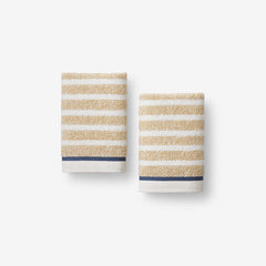 Mélange Stripe Reversible Cotton Washcloths, Set of 2 - Taupe