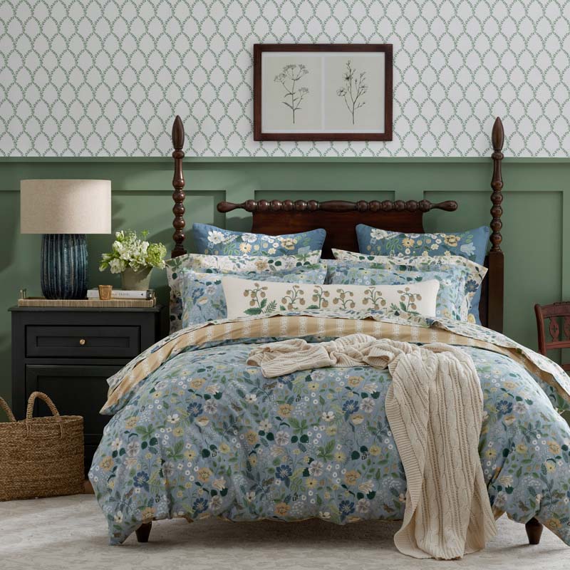 Strawberry Fields Classic Cool Cotton Percale Reversible Duvet Cover - Slate, Full/Queen