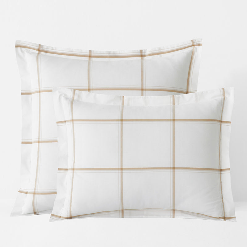Tailored Stripes and Plaids Classic Cool Cotton Percale Sham - Window Pane Plaid Wheat, Euro