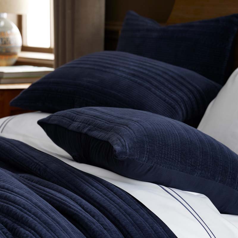 Line Stitch Velvet Quilted Sham - Navy, King