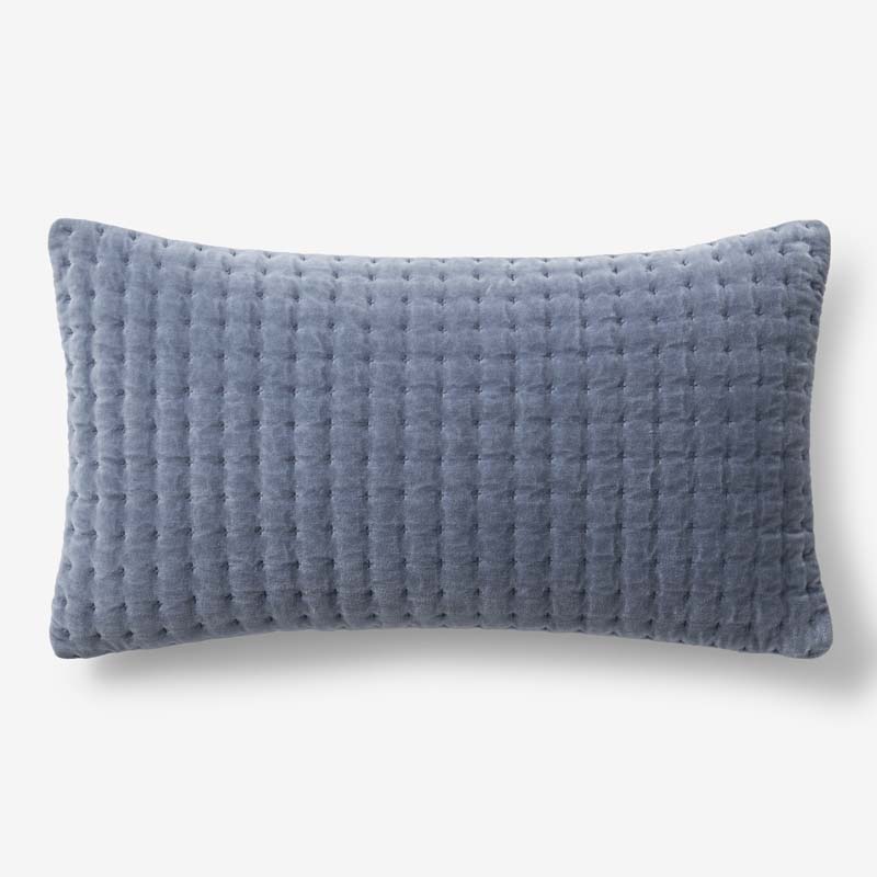 Tufted Stitch Velvet Decorative Lumbar Pillow Cover - Blue, 12 in. x 21 in.
