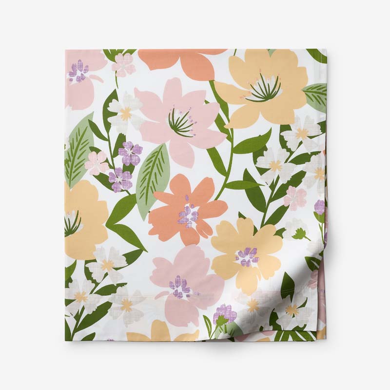 Whimsy Garden Classic Cool Cotton Percale Flat Bed Sheet - Multi, Full