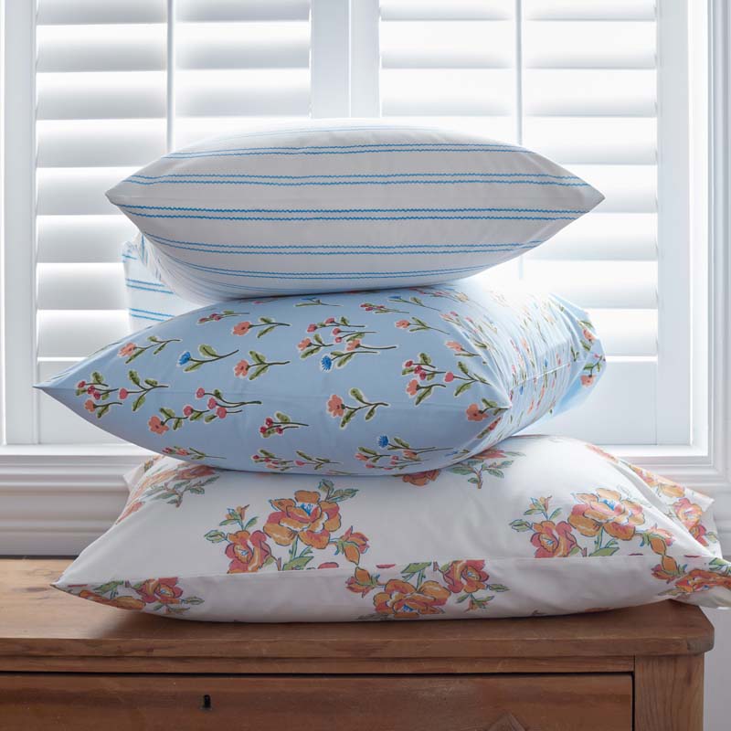 Blossoms and Stripes Classic Cool Cotton Percale Pillowcase Set - Squiggle Stripe, Standard