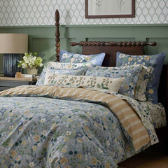Strawberry Fields Classic Cool Cotton Percale Reversible Duvet Cover - Slate, Full/Queen