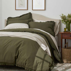 Solid Ruffle Garment Washed Cotton Percale Sham - Olive, King