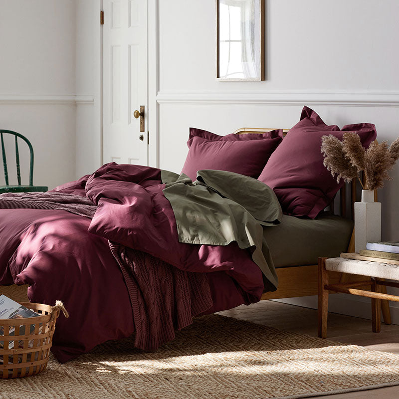 Classic Cool Cotton Percale Deep Pocket Flat Bed Sheet - Plum, Cal King