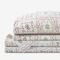 Lottie Classic Cool Cotton Percale Bed Sheet Set - Ivory Multi, Queen