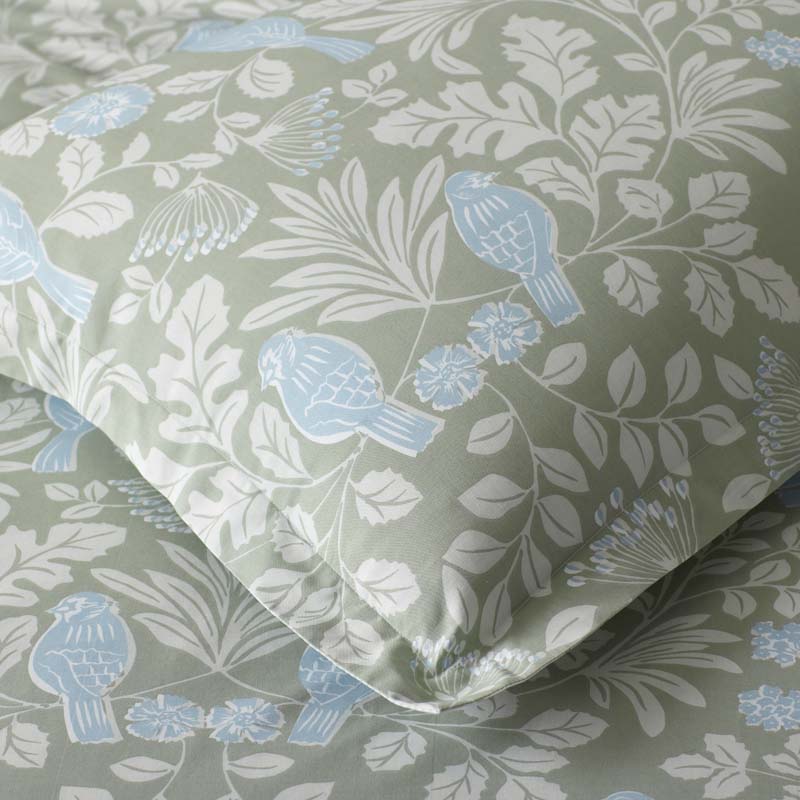 Tira Floral Classic Cool Cotton Percale Fitted Bed Sheet - Bird Green, Queen