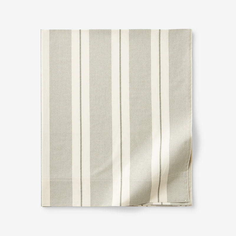 Tailored Stripes and Plaids Classic Cool Cotton Percale Flat Bed Sheet - Wide Stripe Moss Green, Twin/Twin XL