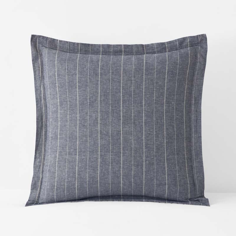 Tailored Stripes Premium Breathable Washed Linen Cotton Reversible Sham - Wide Stripe Deep Navy, Euro