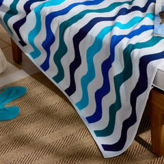 Cotton Terry Beach Towel - Blue Multi Wave