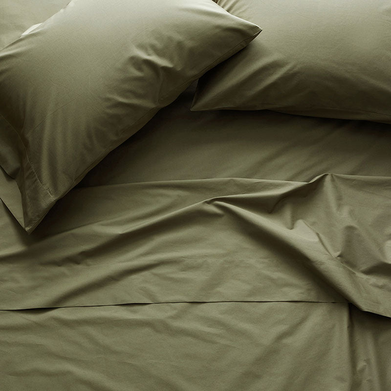 Classic Cool Cotton Percale Flat Bed Sheet - Olive Green, Full