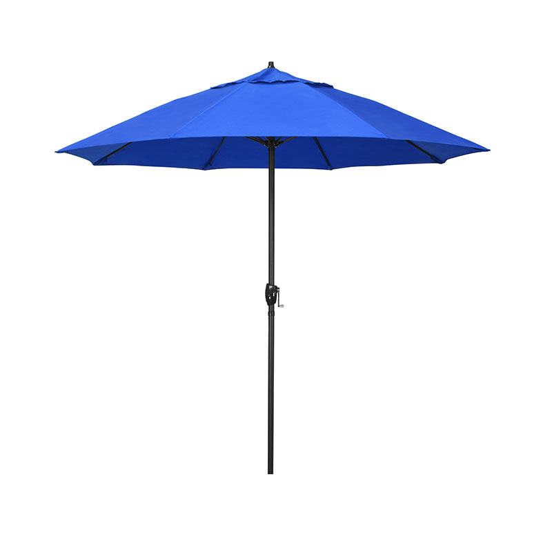 Round Outdoor Patio Umbrella, Aluminum with Auto Tilt Crank - Black Finish, Pacific Blue, 7.5'