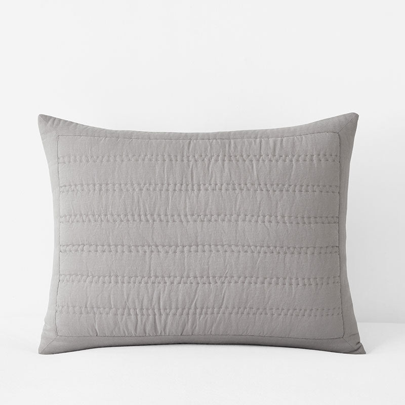 Premium Breathable Washed Linen Solid Quilted Sham - Gray, Standard