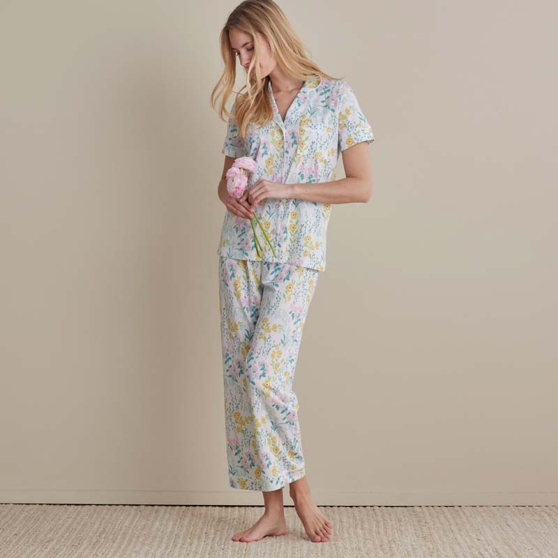 Cotton Modal Women's Cropped Pants Pajama Set - Spring Garden, XXL