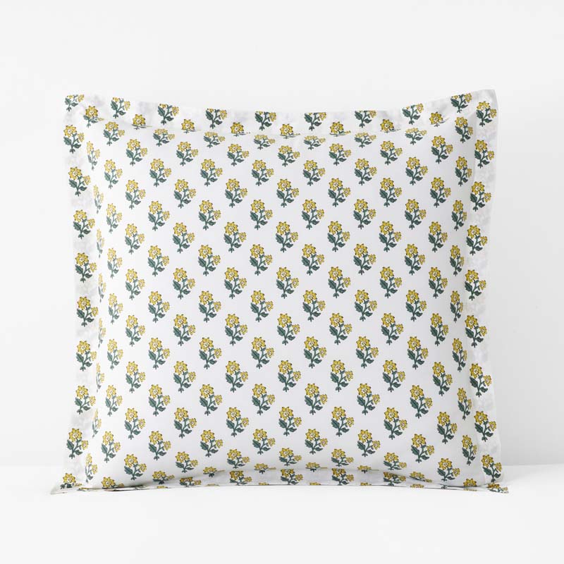 Suhana  Garment Washed Cotton Percale Sham - Yellow, Euro