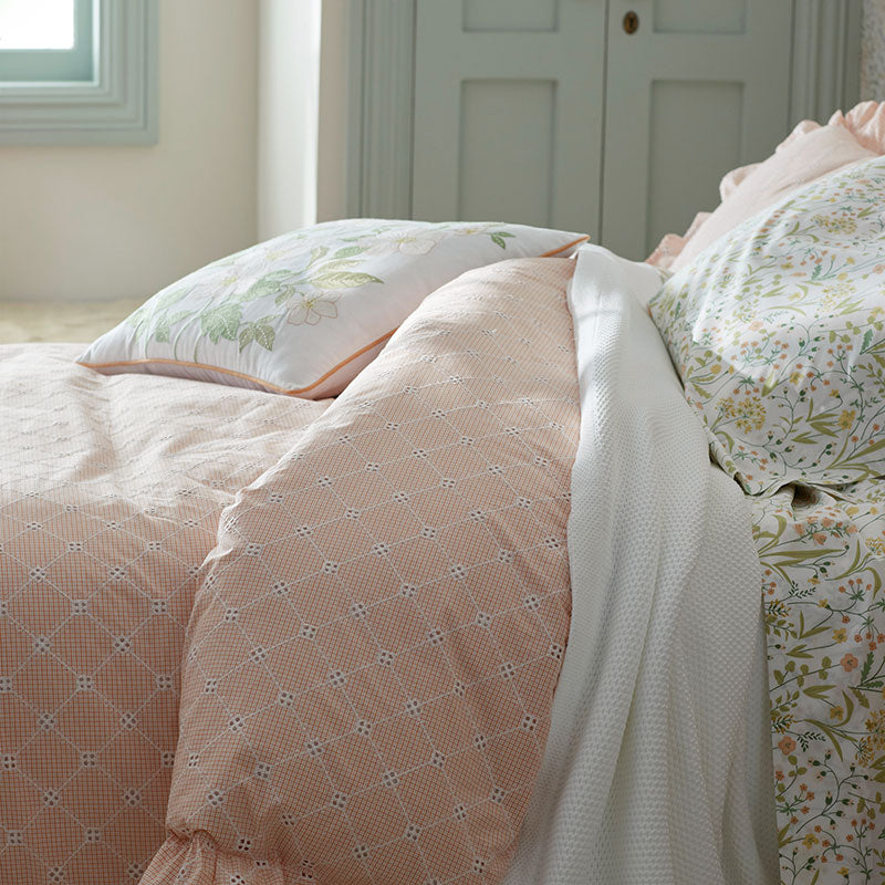Eyelet Ruffle Classic Cool Yarn-Dyed Cotton Percale Sham - Peach, King