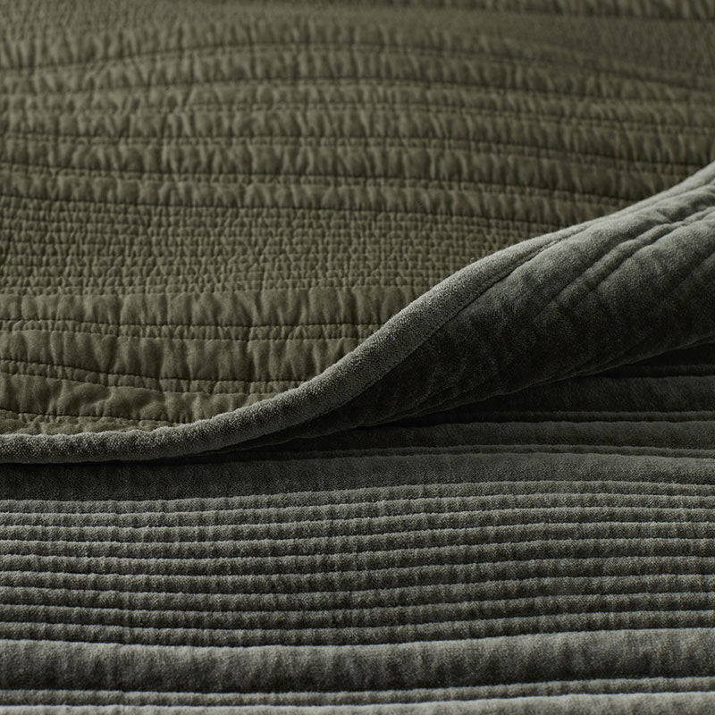 Line Stitch Velvet Quilted Sham - Olive, King