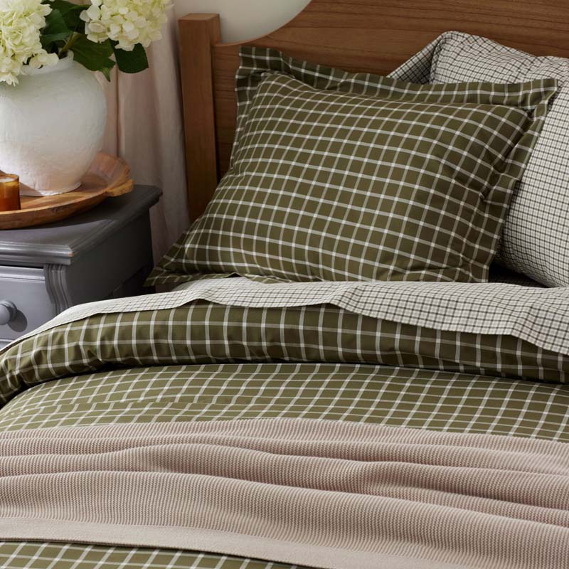 Classic Stripes and Plaids Cool Yarn-Dyed Cotton Percale Bed Sheet Set - Windowpane Green, Twin XL