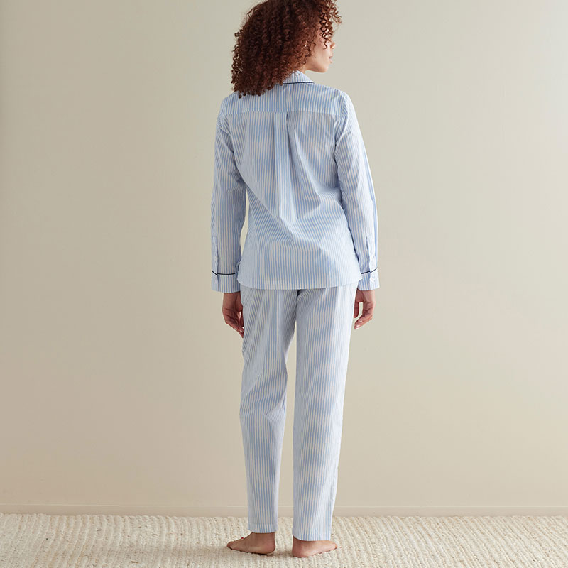 Printed Poplin Women's Button-Down Pajama Set - Blue Stripe, M