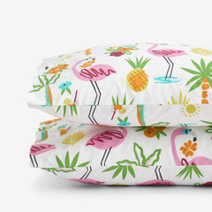 Summer Prints Classic Cool Cotton Percale Pillowcase Set - Flamingo and Palms, Standard