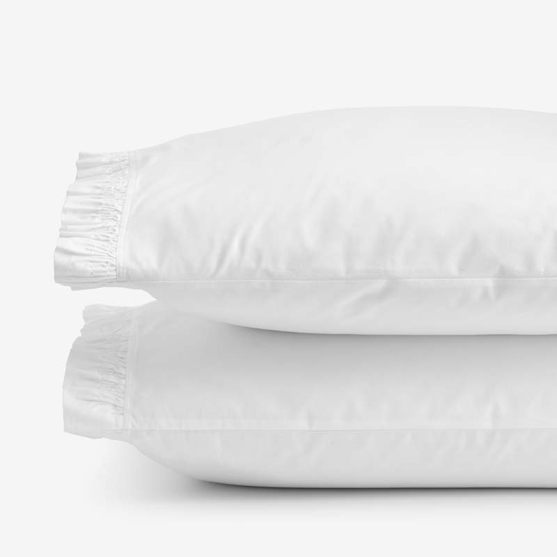 Solid Ruffle Garment Washed Cotton Percale Pillowcase Set - White, Standard