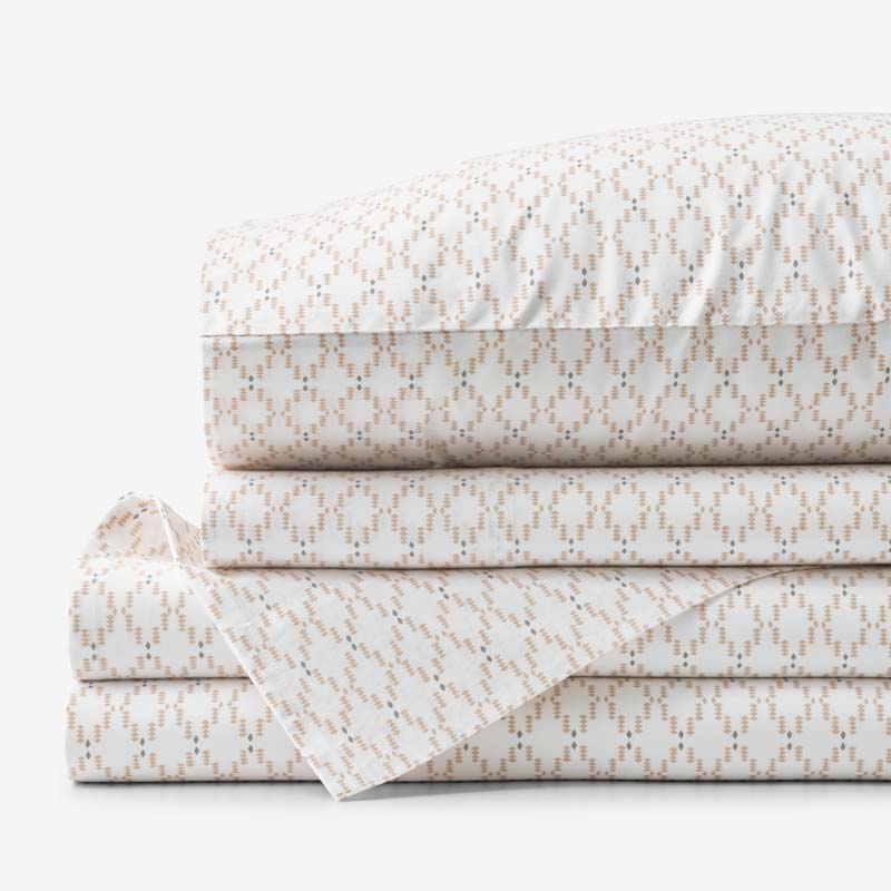 Feliciana Geo Garment Washed Cotton Percale Bed Sheet Set - Clay, Twin