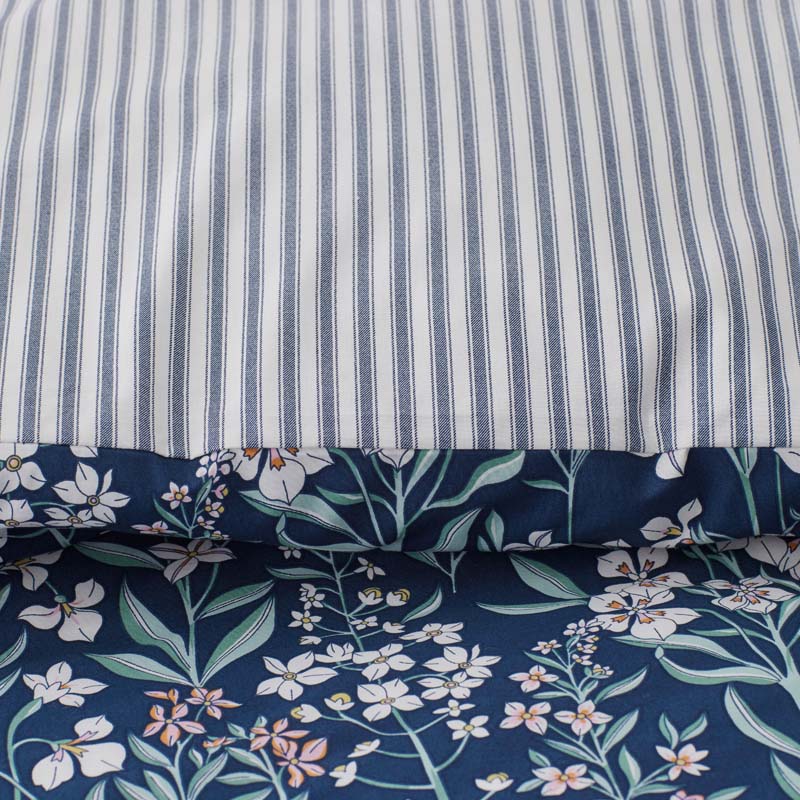 Julienne Classic Cool Cotton Percale Reversible Sham - Mini Floral Navy, Standard