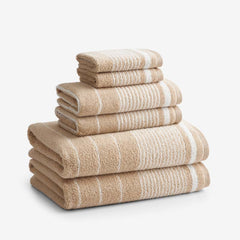 Plush Spa Stripe 6-Piece Bath Set - Light Antique Beige