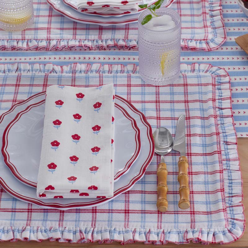 Flowers & Plaid Yarn-Dyed Reversible Placemats, Set of 4  - Graph Plaid Red