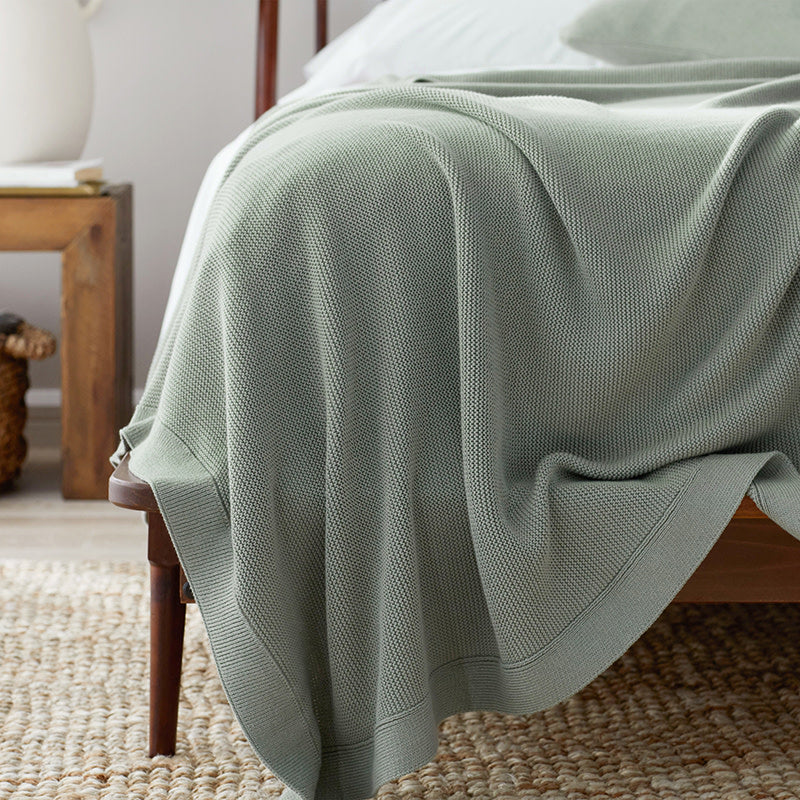 Classic All Season Breathable Cotton Knit Blanket - Green, King/Cal. King