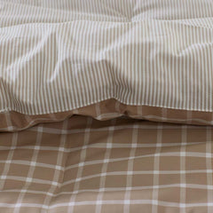 Classic Stripes and Plaids Cool Yarn-Dyed Cotton Percale Reversible Comforter - Windowpane Taupe, Twin/Twin XL