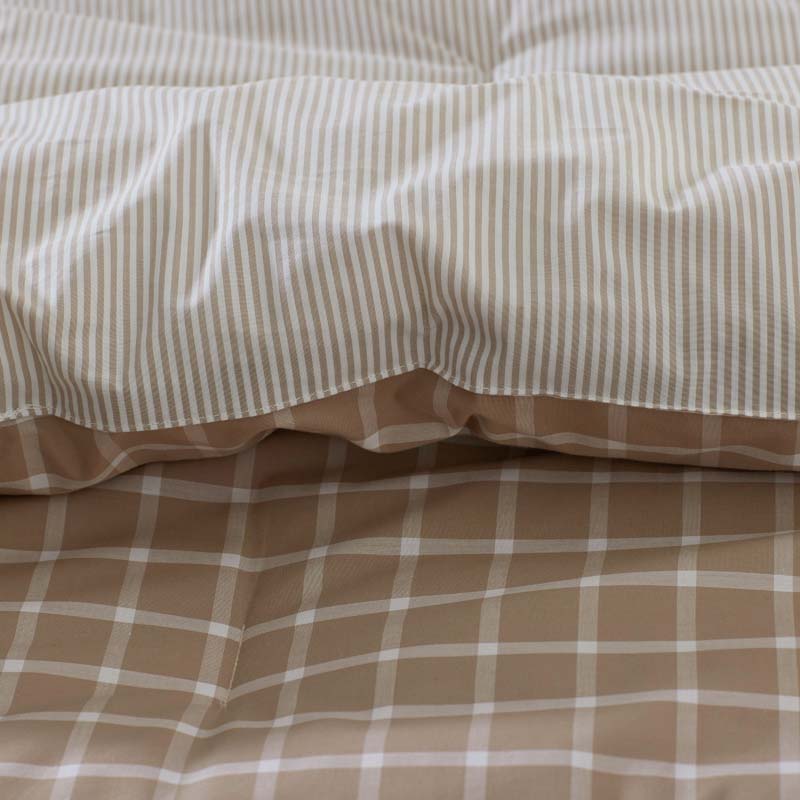 Classic Stripes and Plaids Cool Yarn-Dyed Cotton Percale Reversible Comforter - Windowpane Taupe, Twin/Twin XL