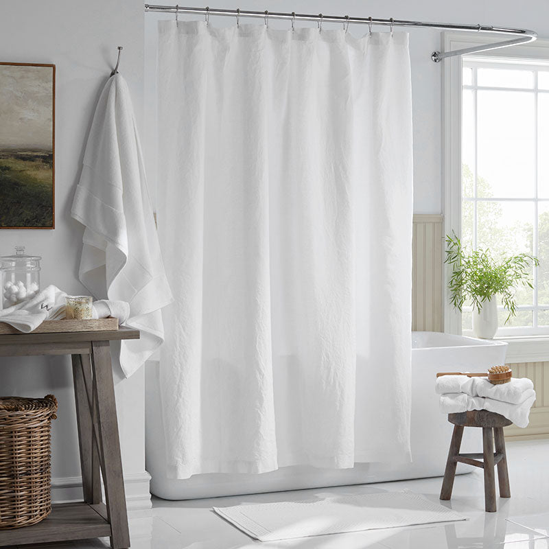 Premium Breathable Washed Linen Solid Shower Curtain - White