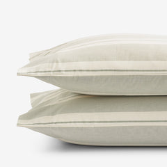 Tailored Stripes and Plaids Classic Cool Cotton Percale Pillowcase Set - Wide Stripe Moss Green, Standard