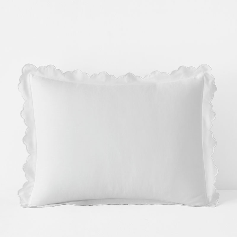 Embroidered Scallop Classic Smooth Sateen Solid Sham - White, Standard