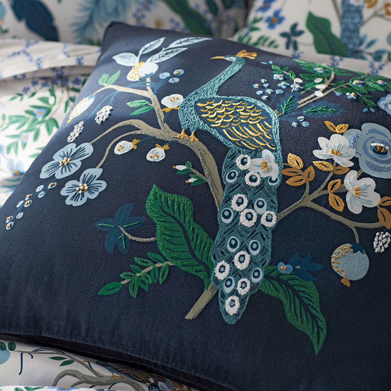 Peacock Decorative Square Pillow Cover - Navy Multi
