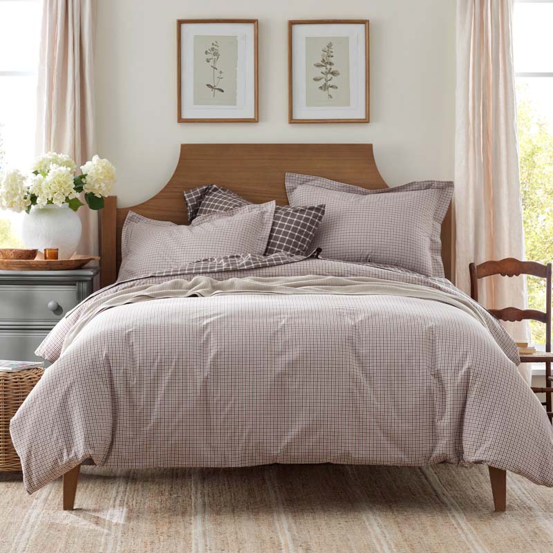 Classic Stripes and Plaids Cool Yarn-Dyed Cotton Percale Bed Sheet Set - Mini Check Brown, Twin XL