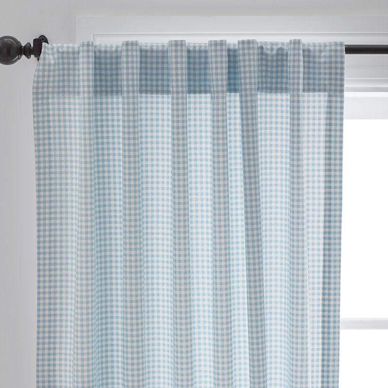 Ditsy Gingham Classic Cool Organic Cotton Percale Window Curtain - Blue, 44" x 63"