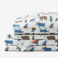 Forest Friends Classic Cool Organic Cotton Percale Bed Sheet Set - White Multi, Full
