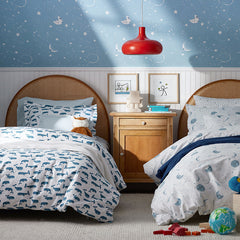 Whale School Classic Cool Organic Cotton Percale Sheet Set - Blue, Toddler